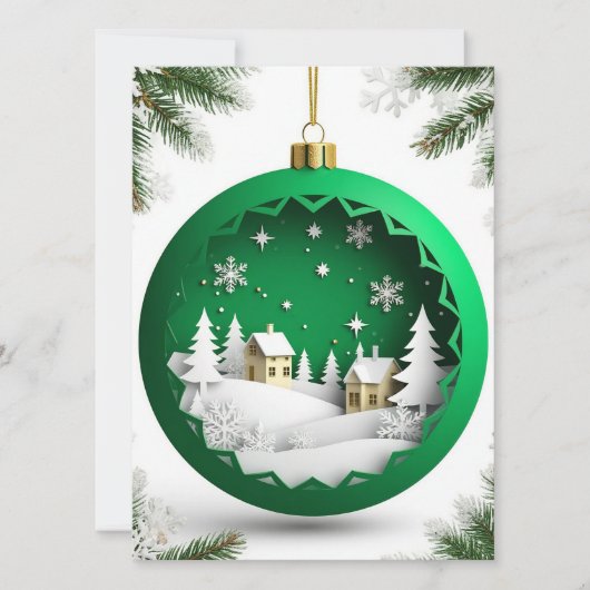 ✨ Groene Kerstbal Winterdorp Kaart (Voorkant)