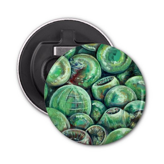 Groene kerstballen button flesopener (Voorkant)