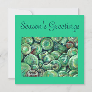 Groene kerstballen feestdagenkaart