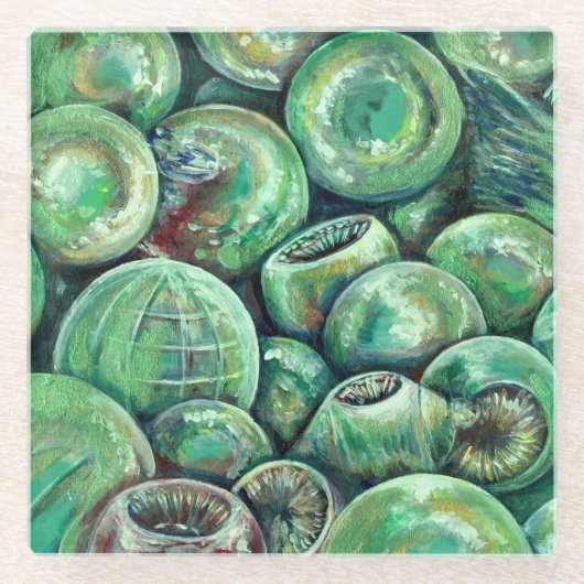 Groene kerstballen glazen onderzetter (Voorkant)