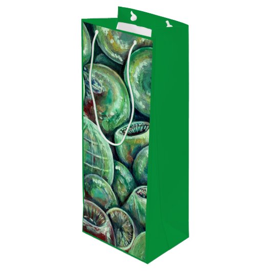 Groene kerstballen wijn cadeautas (Achterkant Gekanteld)