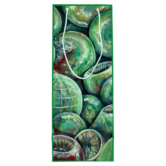 Groene kerstballen wijn cadeautas (Achterkant)