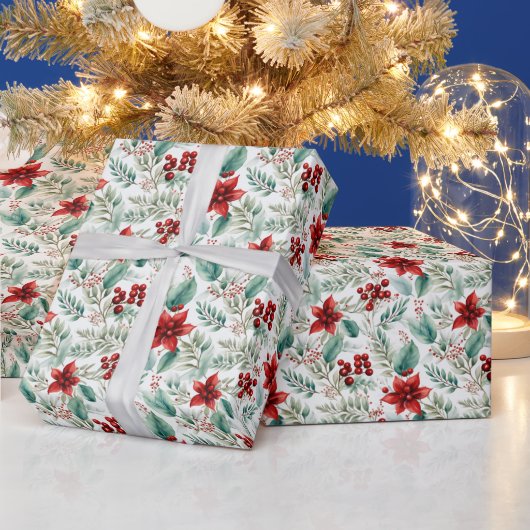 Groene Kerstbloem Poinsettia Cadeaupapier (Feestdagen)