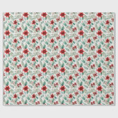 Groene Kerstbloem Poinsettia Cadeaupapier (Vlak)