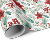 Groene Kerstbloem Poinsettia Cadeaupapier (Rol Hoek)