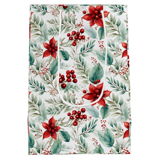 Groene Kerstbloem Poinsettia Medium Cadeauzakje (Achterkant)