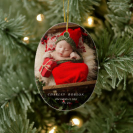Groene kerstbomen 1st Christmas Birth Stats Foto Keramisch Ornament