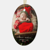 Groene kerstbomen 1st Christmas Birth Stats Foto Keramisch Ornament (Links)