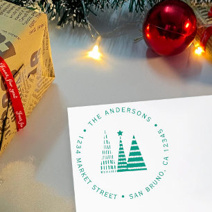 Groene kerstbomen Aangepast retouradres Zelfinktende Stempel