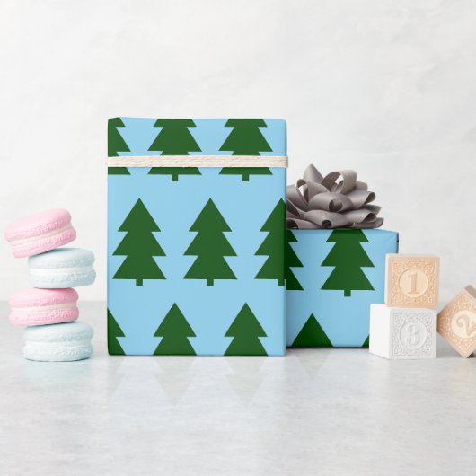 Groene kerstbomen Blauw inpakpapier (Baby Shower)