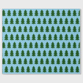 Groene kerstbomen Blauw inpakpapier (Vlak)