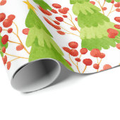 Groene kerstbomen en rode bessen cadeaupapier (Rol Hoek)