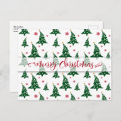 Groene kerstbomen en rode sneeuwvlokken patroon feestdagenkaart (Voorkant / Achterkant)