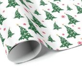Groene kerstbomen en rood Snowflakes patroon Cadeaupapier (Rol Hoek)