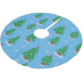 Groene kerstbomen en vallende sneeuw op blauw kerstboom rok (Gekanteld)