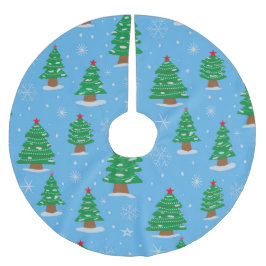 Groene kerstbomen en vallende sneeuw op blauw kerstboom rok