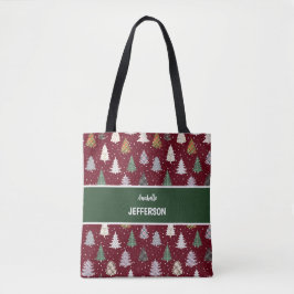 Groene kerstbomen, geplakt Monogram Tote Bag