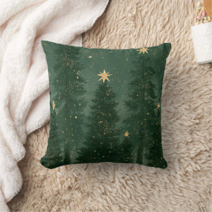 Groene Kerstbomen Gouden Sterren Kussen