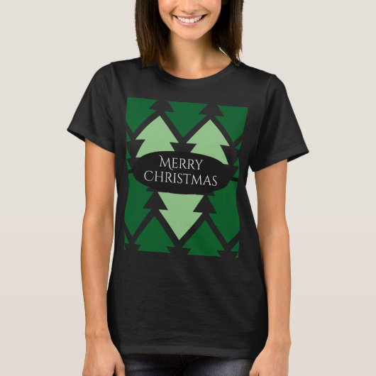 Groene kerstbomen Holiday Black T-shirt (Voorkant)