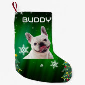 Groene Kerstbomen Hond Pet Foto Kleine Kerstsok (Voorkant)