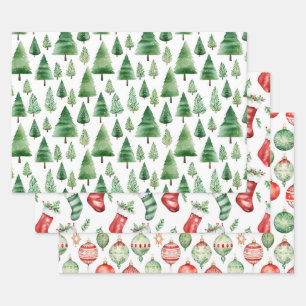 Groene kerstbomen inpakpapier vel