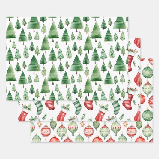 Groene kerstbomen inpakpapier vel (Set)