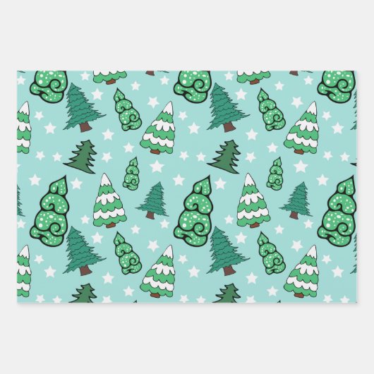 Groene kerstbomen inpakpapier vel (Voorkant)