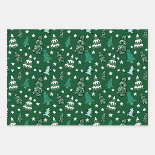 Groene kerstbomen inpakpapier vel (Voorkant 3)
