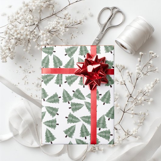 Groene kerstbomen met cadeautjes, verpakt papier