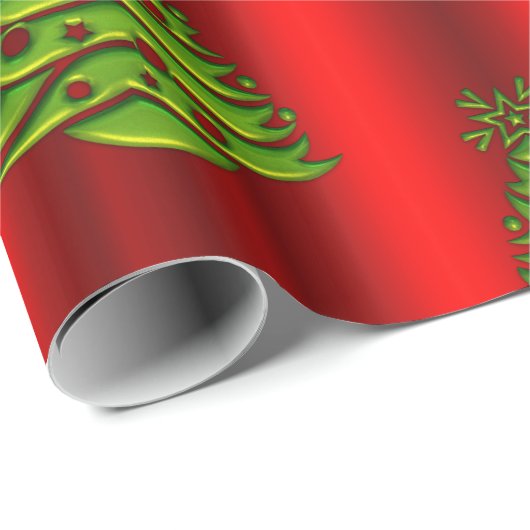 Groene kerstbomen op rood cadeaupapier (Rol Hoek)