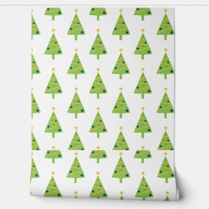 Groene kerstbomen op wit behang