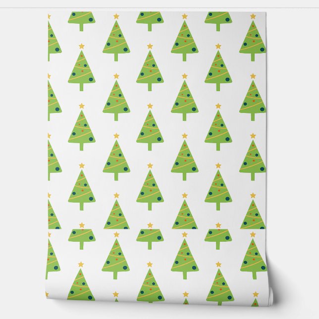 Groene kerstbomen op wit behang (Afrollen)