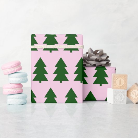 Groene Kerstbomen Plakken Roze Verpakkingsdocument Cadeaupapier (Baby Shower)