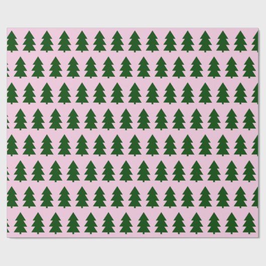 Groene Kerstbomen Plakken Roze Verpakkingsdocument Cadeaupapier (Vlak)