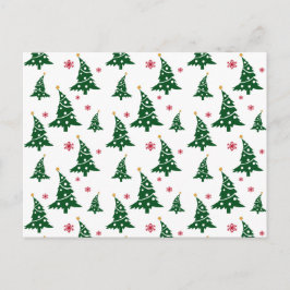 Groene kerstbomen & rode sneeuwvlokken patroon feestdagenkaart