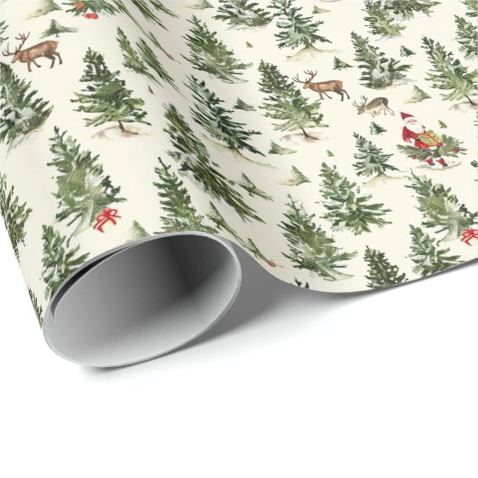 Groene kerstbomen, sinterklaas en rendieren cadeaupapier (Rol Hoek)