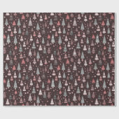 Groene Kerstbomen Sneeuwvlokken Bruine Kerstmis Cadeaupapier (Vlak)