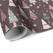 Groene Kerstbomen Sneeuwvlokken Bruine Kerstmis Cadeaupapier (Rol Hoek)