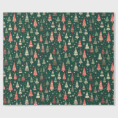 Groene Kerstbomen Sneeuwvlokken Groene Kerstmis Cadeaupapier (Vlak)