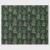 Groene Kerstbomen Sneeuwvlokken Zwart Kerstmis Cadeaupapier (Vlak)
