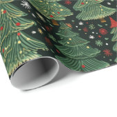 Groene Kerstbomen Sneeuwvlokken Zwart Kerstmis Cadeaupapier (Rol Hoek)