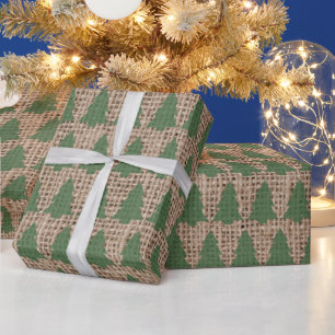 Groene kerstbomen - Tan Burlap textuur Cadeaupapier