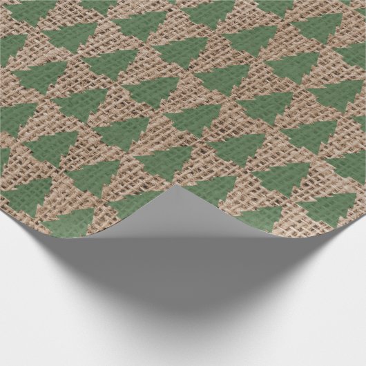 Groene kerstbomen - Tan Burlap textuur Cadeaupapier (Hoek)