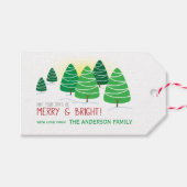 Groene kerstbomen, vrolijk & helder, personalisere cadeaulabel (Voorkant (Horizontaal))