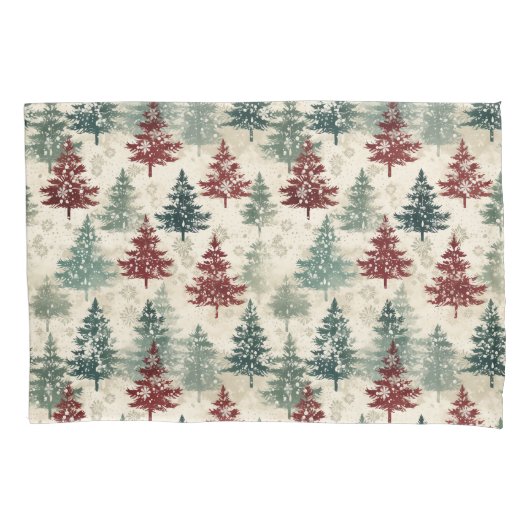 Groene kerstbomen Waterverf Grunge Maroon Kussensloop (Voorkant-Links)