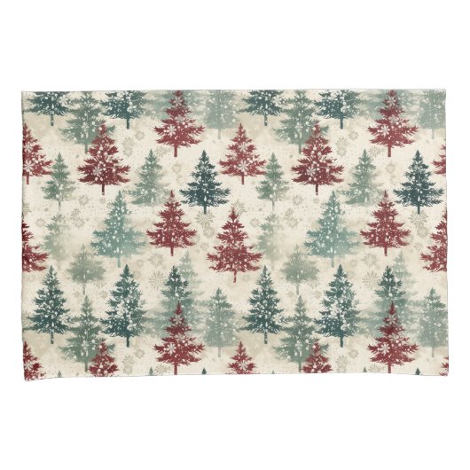 Groene kerstbomen Waterverf Grunge Maroon Kussensloop (Voorkant-Rechts)