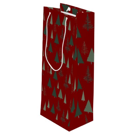 Groene kerstbomen wijn cadeautas (Achterkant Gekanteld)