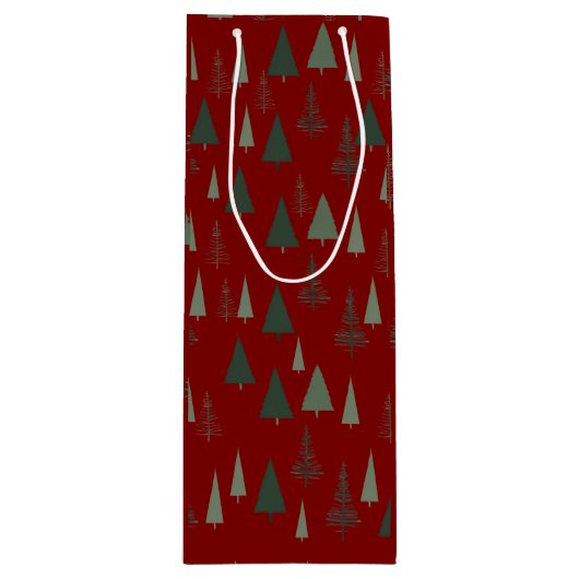 Groene kerstbomen wijn cadeautas (Voorkant)