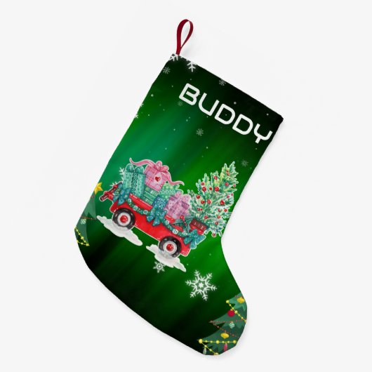 Groene Kerstbomen Winkelwagen Kleine Kerstsok (Voorkant (Hangend))