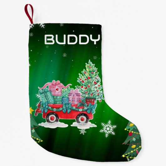 Groene Kerstbomen Winkelwagen Kleine Kerstsok (Voorkant)